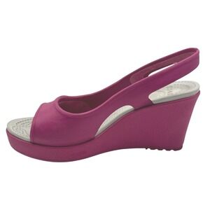 Crocs Shoes Women 7 Pink Havana Slingback Platform Wedge Peep Toe Heel Outdoor
